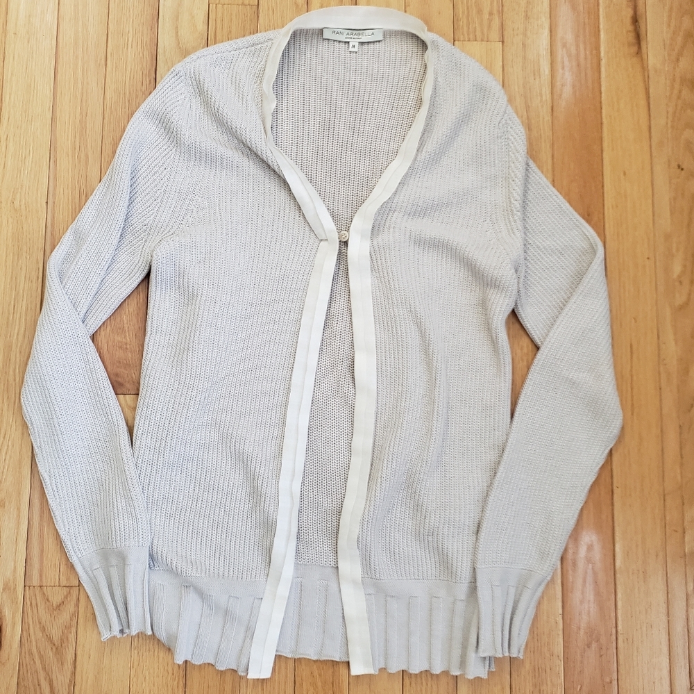 Rani Arabella Womens Cardigan Sweater Beige Cream Silk Blend M V-neck Old Money